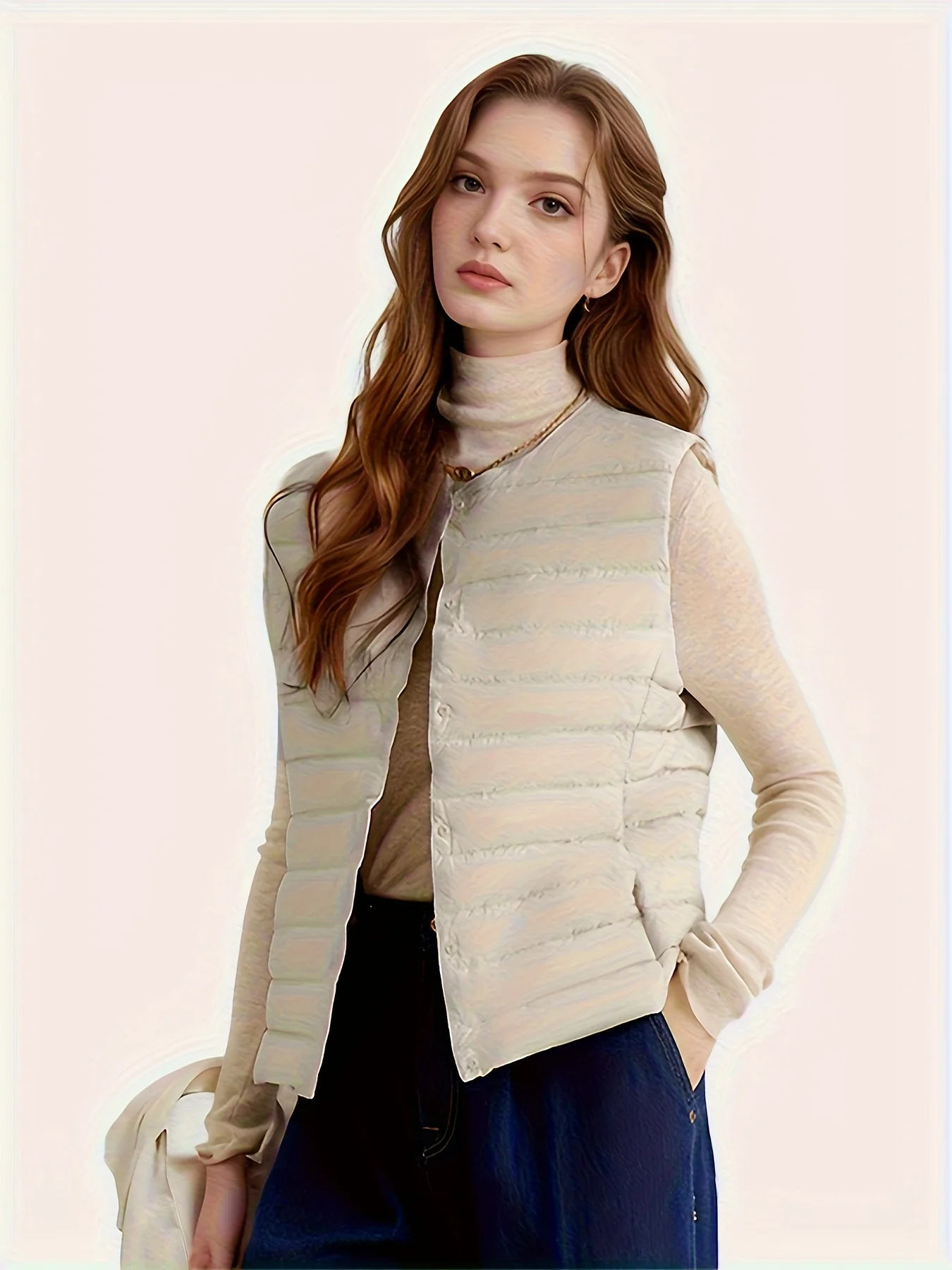 우아한 특별한 패션 가을과 겨울 단색 우아한 다운 베스트 라이트 다운 재킷