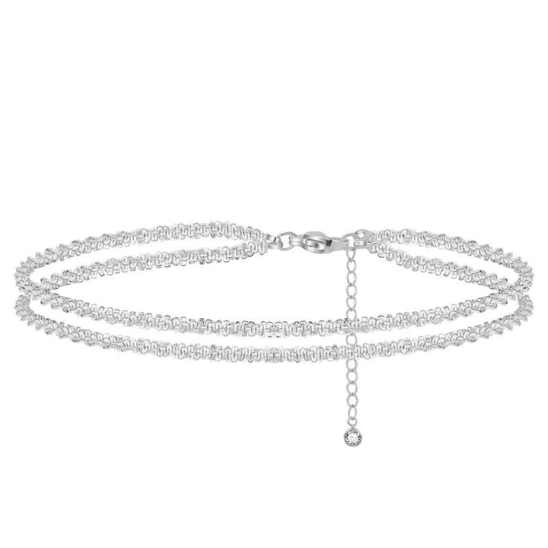 Dainty Stainless Steel Layered Glitter Waterproof Anklet Bracelet for Women Summer Beach Waterproof Anklet for Best Friend Girls