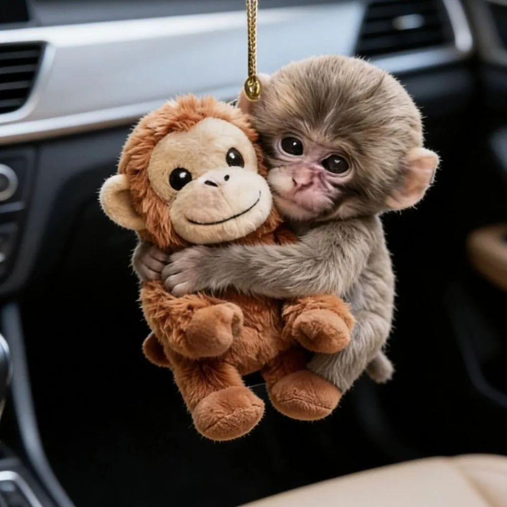 New Protect PunchThe Monkey Acrylic 2D Flat Animal Pendant Red Orangutan Car Pendant Jewelry Accessory Couple Decoration Gift