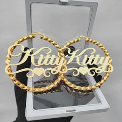 DHQH Name Twist Hoop Earrings Customized Name Earrings 18KGold Personalized Name Earrings Customized Women Earrings Gift for Her
