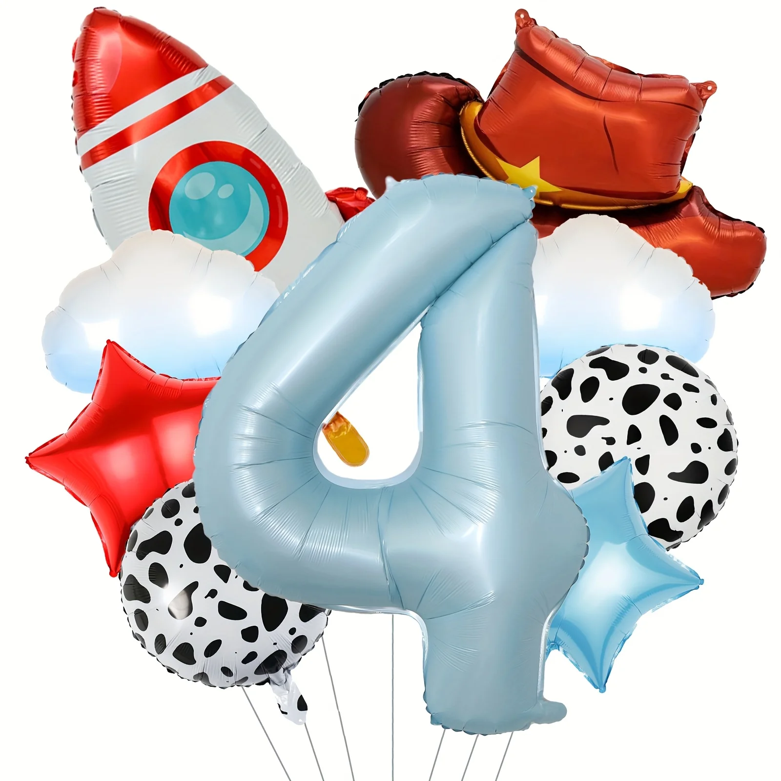 Ensemble de 9 ballons chapeau de cowboy et fusée nuage avec chiffres numériques pour anniversaire, fête western, baby shower, baptême, célébration de mariage