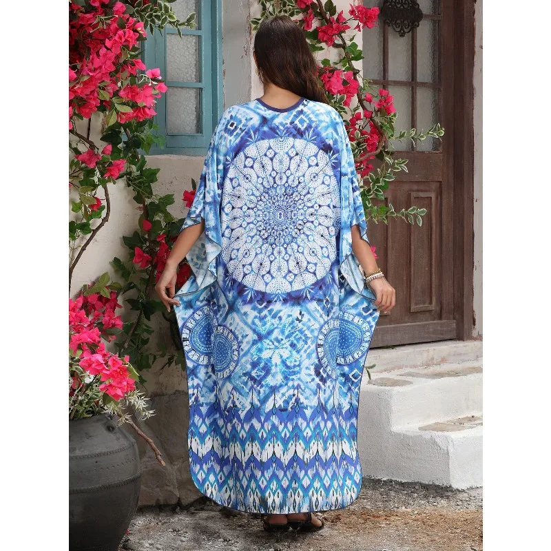 Mulheres casual vestido de impressão tingido rayon blusas plus size praia blusa cobrir muçulmano sarong pareo vestido biquinis islâmicos