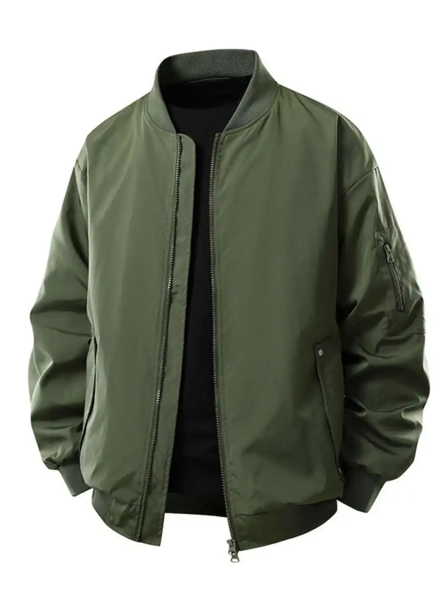 

Новая мужская куртка-бомбер с воротником-стойкой, модная демисезонная верхняя одежда, с декоративными боковыми элементами, повседневная, из смесового хлопка