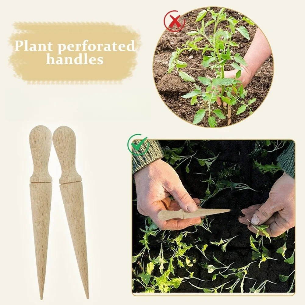 Garden Planting Planting Hole Punch Natural Wood Garden Tool Set Garden Tool Beech Wood T-shaped Handle For Bulbs