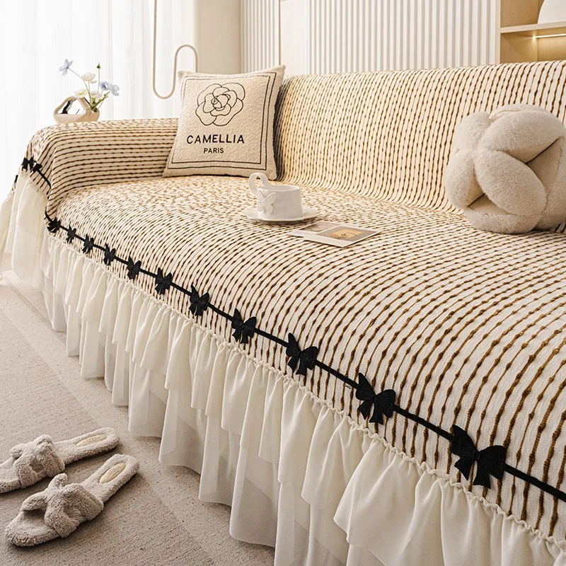 1PC Sofa Towel French Chenille New Four-season Universal Full Cover Sofa Protective Cover Non Slip Striped Home Textile Products