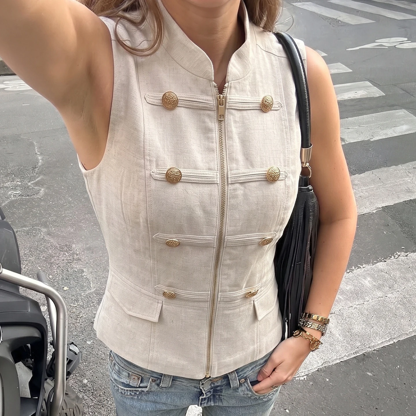 Fashionable Double-Row Button Decorated Napoleon Style Vest Top Women's Clothing Personality Express Fashion Autumn Wear
