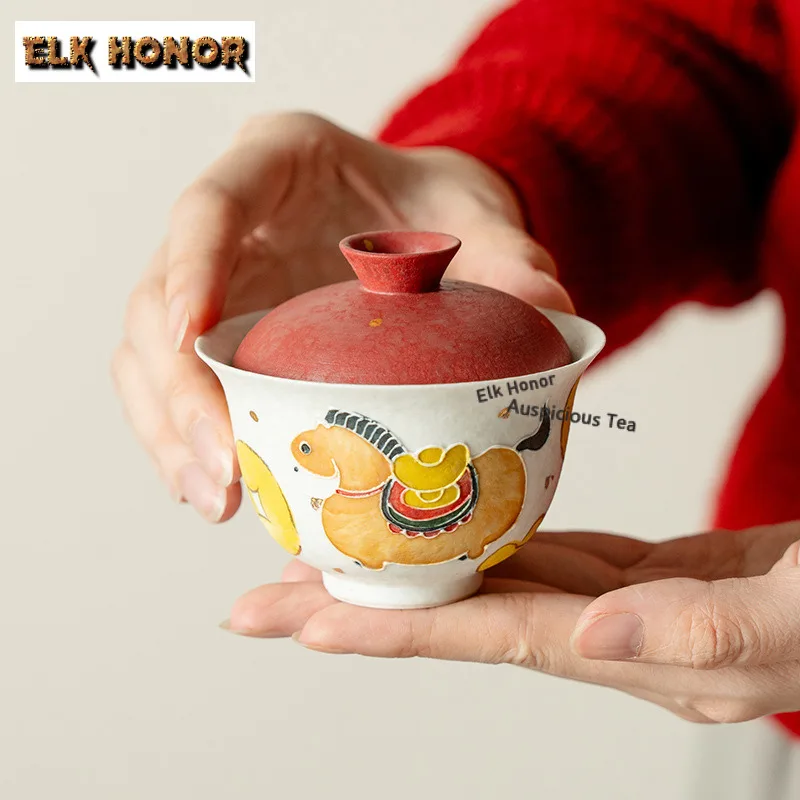 

Чайная чаша Гайвань 120 мл с ручной росписью «Быстрое обогащение», набор для чайной церемонии с крышкой, декоративная чаша для заваривания чая, принадлежности для чаепития