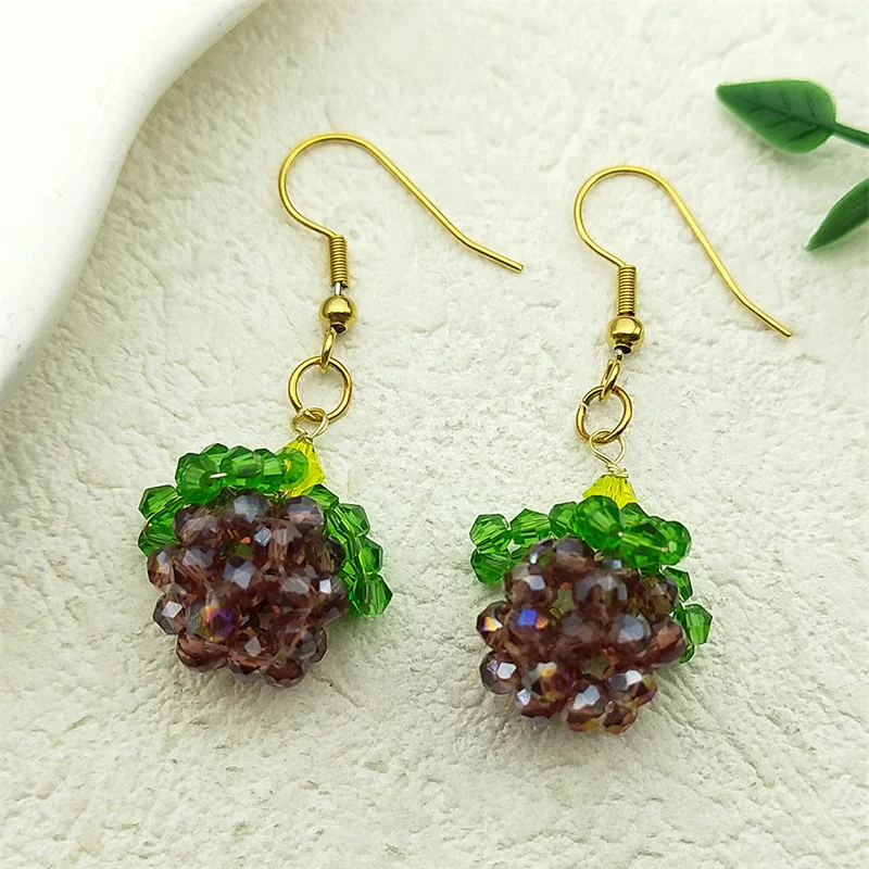 

Purple Grape Hot Summer Earrings For Women Girls Stainless Steel Fresh Color Hand Woven Beads Female Sea Dangle Earring Jewelry