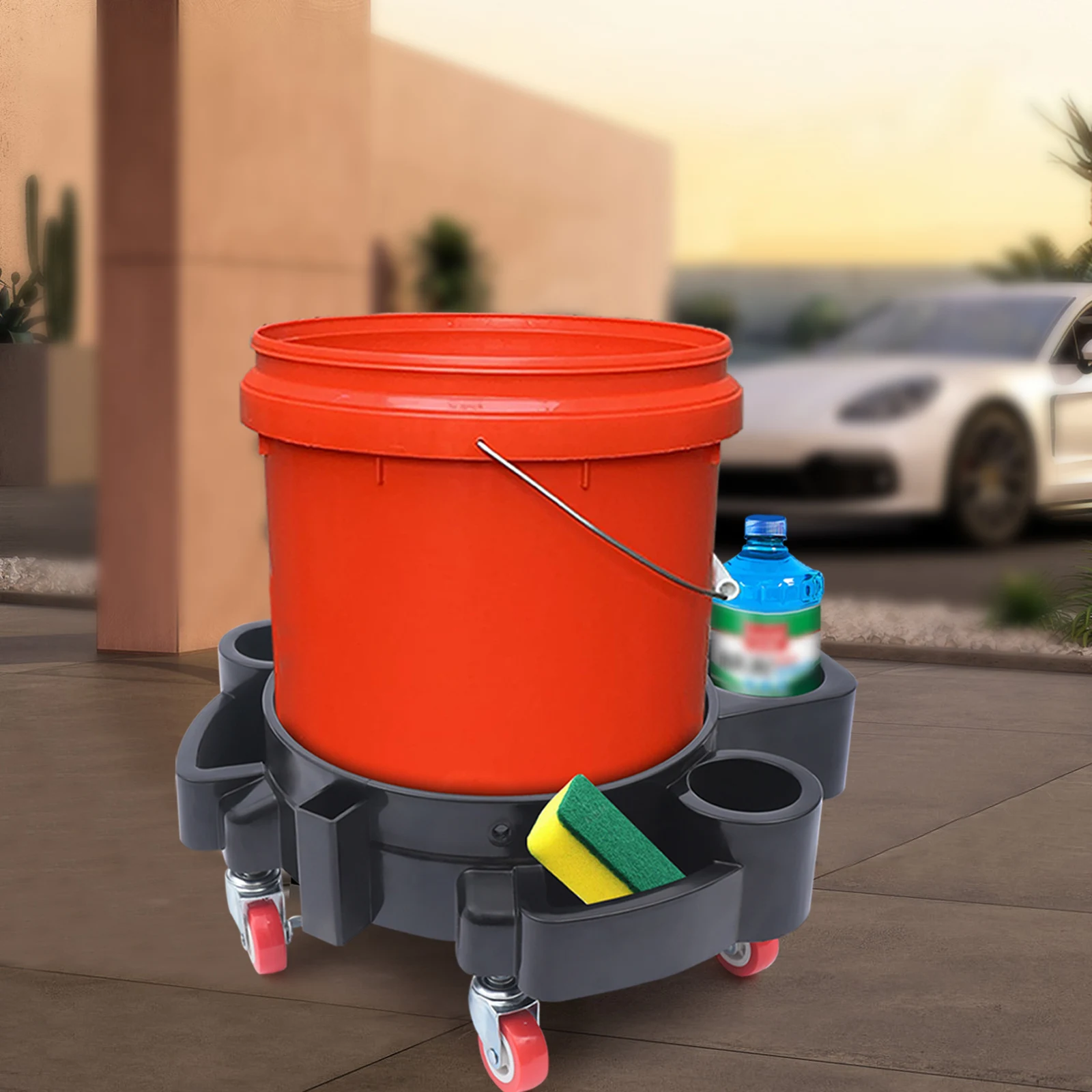 

Car Wash Dolly Cart For Bucket Detailing Cleaning Kits Holder 360 Degree Rotation Car Wash Cart with PP Shell Bucket Dolly