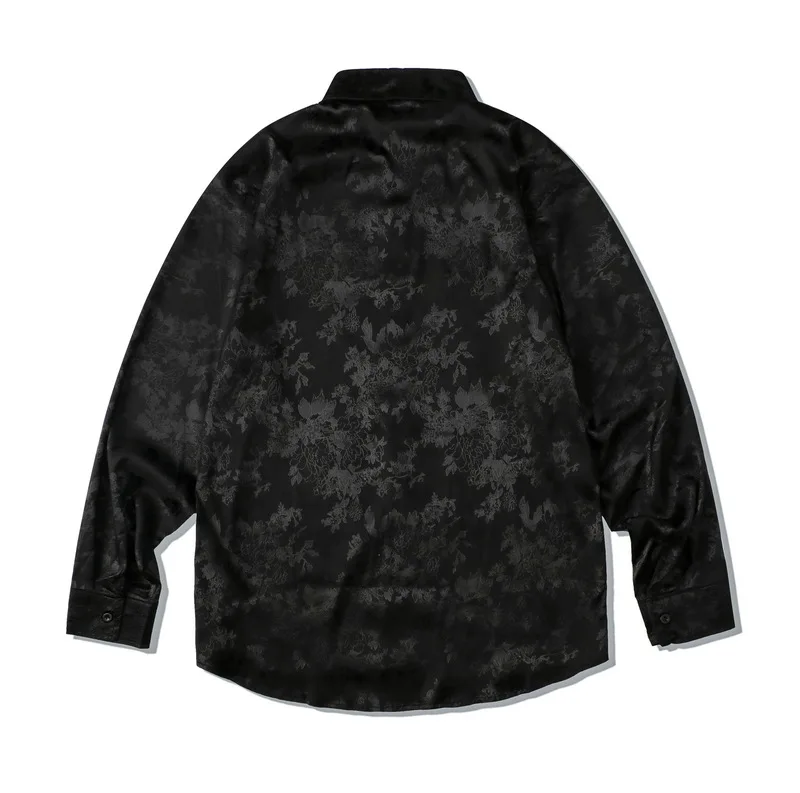 Autumn Man Vintage Jacquard Embroidery Social Black Shirts Luxury Men's Oversized Long Sleeve Shirt Fashion Casual Chemise Homme