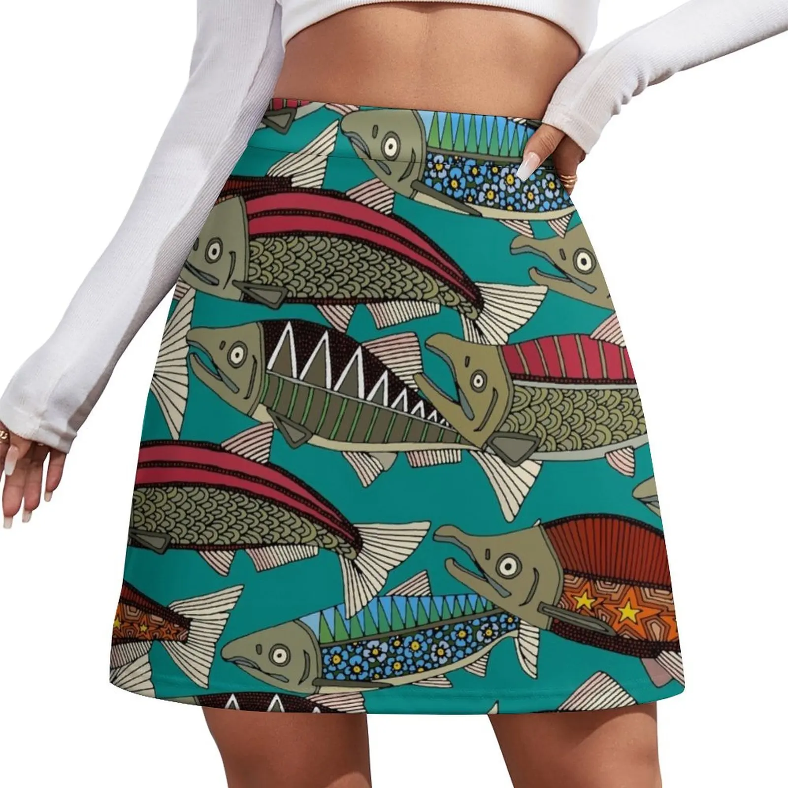 

Alaskan salmon teal Mini Skirt skorts for women fashion korean clothing short skirt Mini Skirt