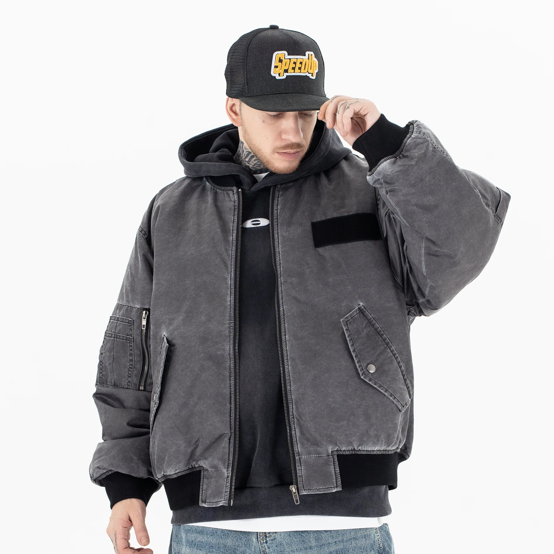 

2025 Autumn and Winter New Retro Multi Pocket Thicken Cotton Jacket Trendy Black Leisure Coat