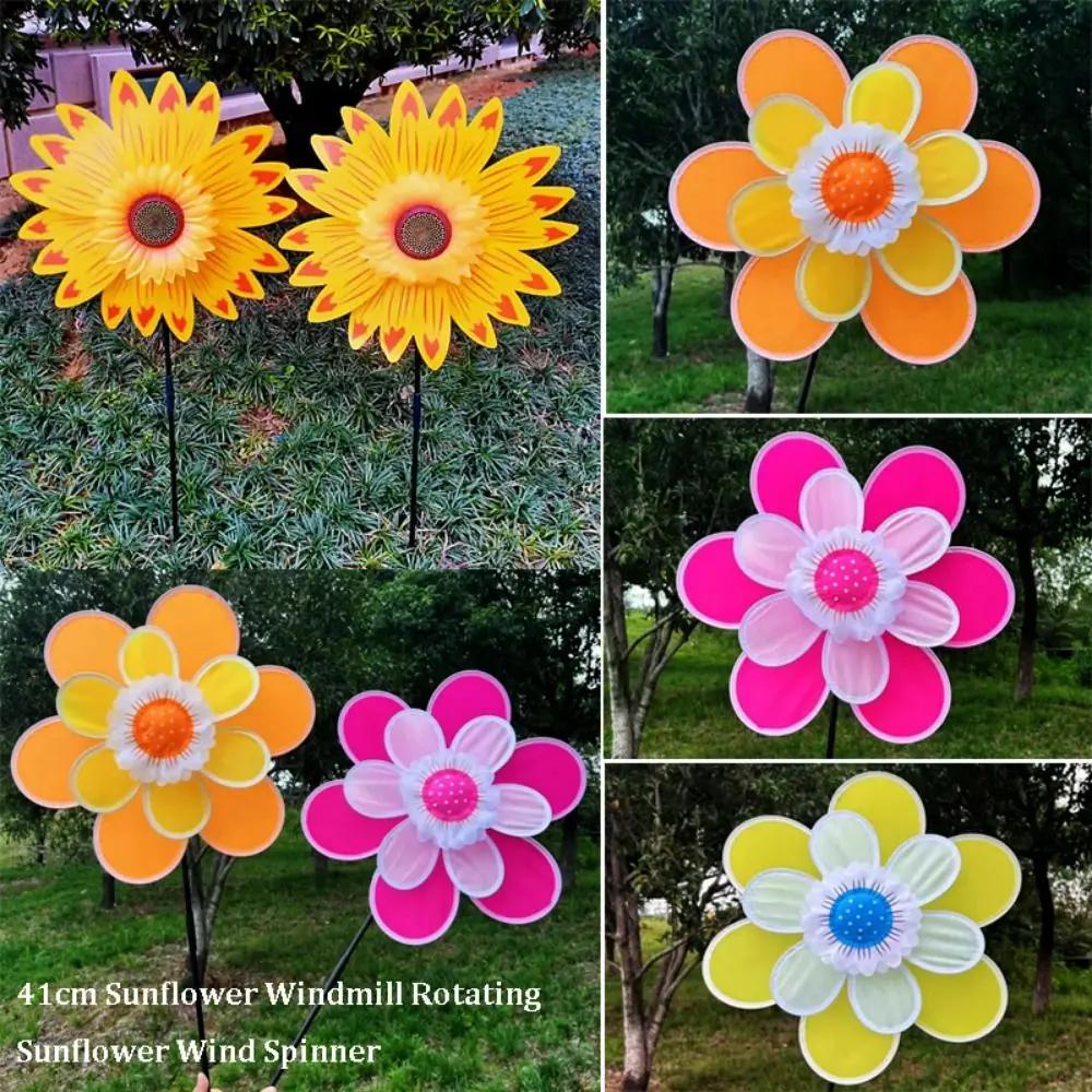 Nouveau Moulin à vent tournesol multi-styles PVC diamètre 41cm rotatif tournesol jardin cour vent Spinner fête en plein air pique-nique décor