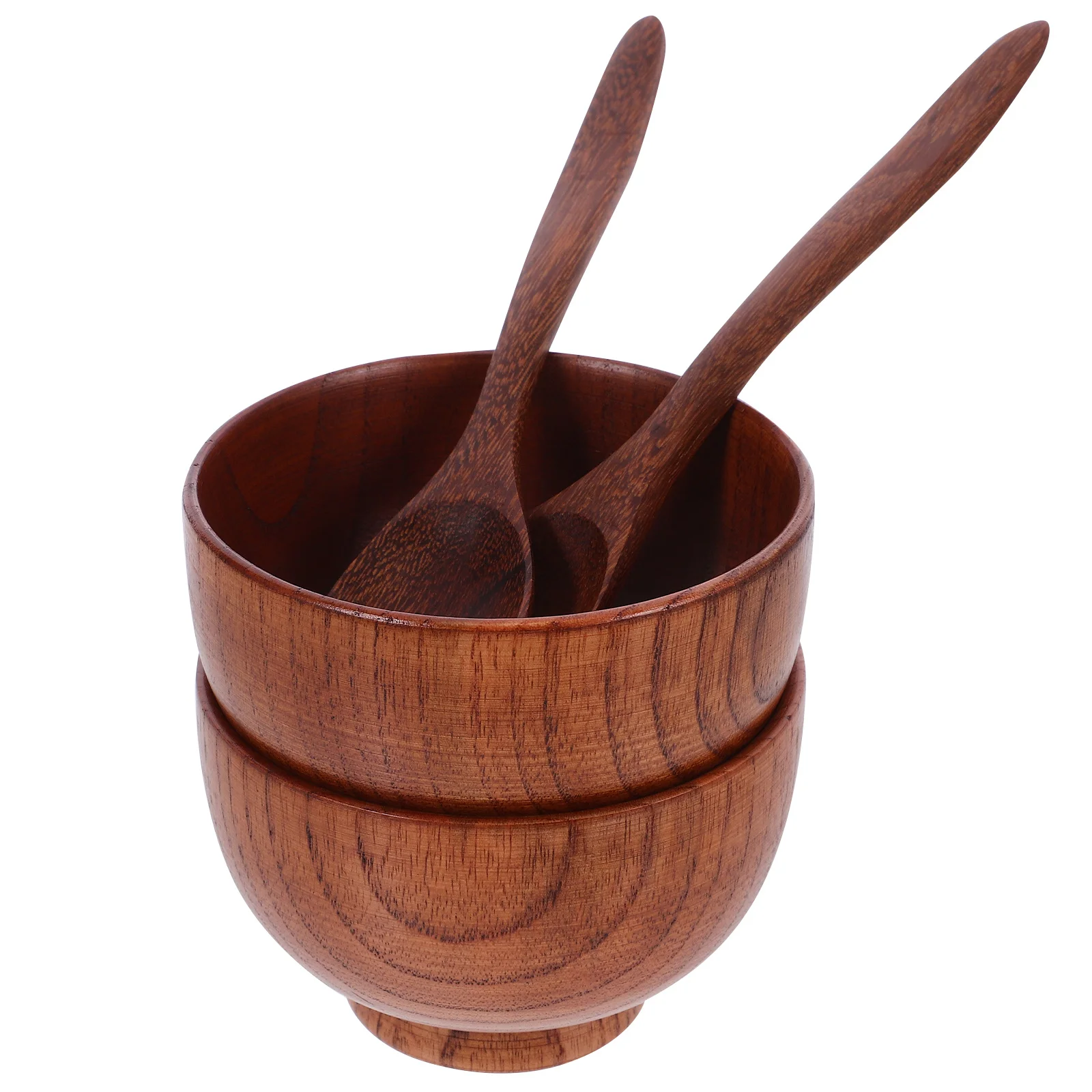 

1 set Wooden Bowl Set Large-Capacity Rustic Style Salad Serving Bowl For Kitchen Camping Soup Fruit Stackable Lightweight Bowls