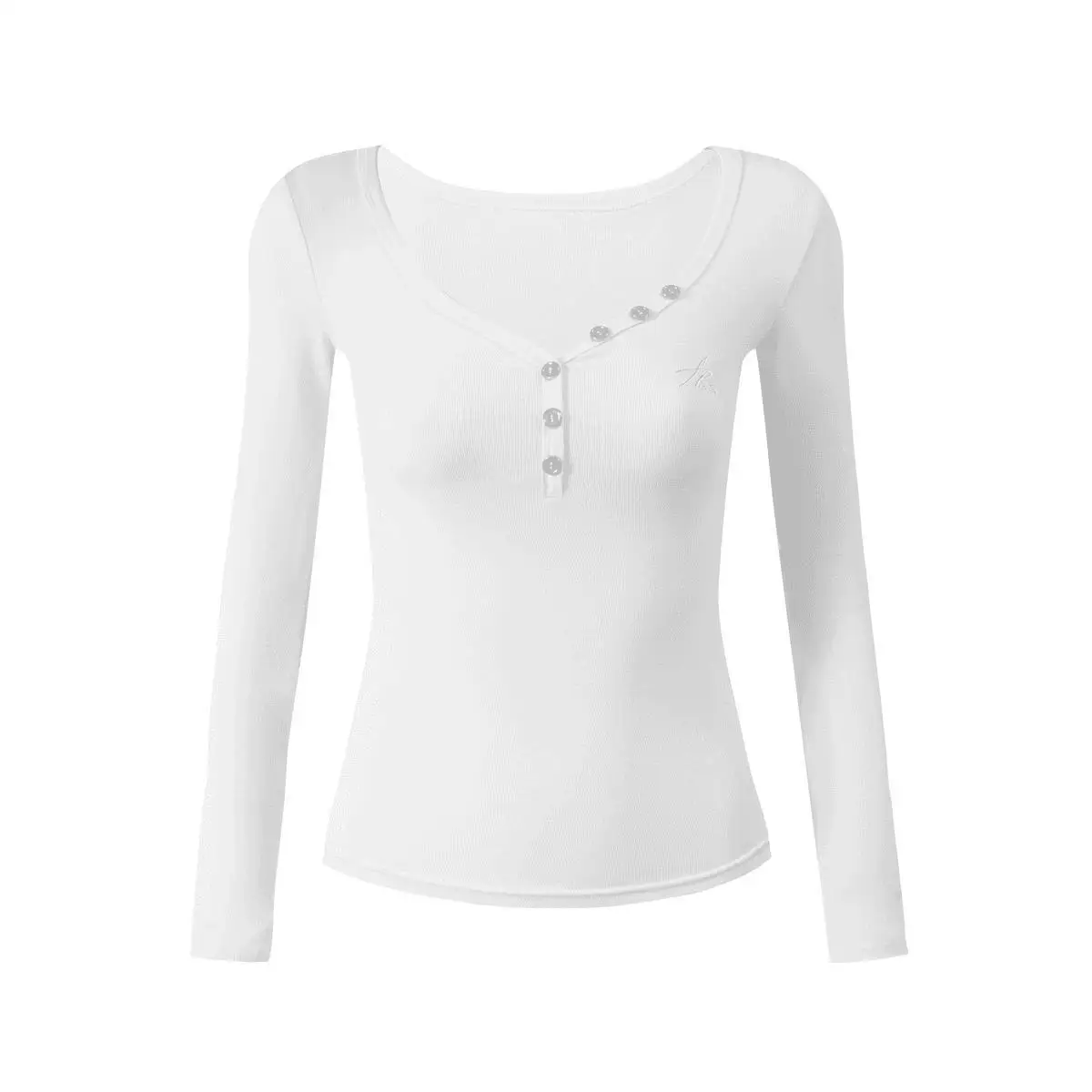 Damenkleidung Herbst-Outfit V-Ausschnitt Basic-Shirt Langarm Einfarbiges T-Shirt Mädchen Studentin Knopfdesign Elegantes Damen Slim Fit Top – Detail 5