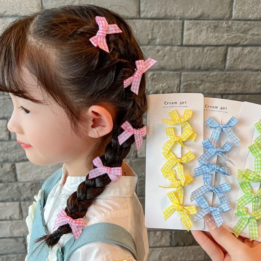 Simple Retro Plaid Bow Duckbill Clip Cloth Children's Hair Clip Female Hair Accessories Bowknot Hairpin Korean Style Headwear