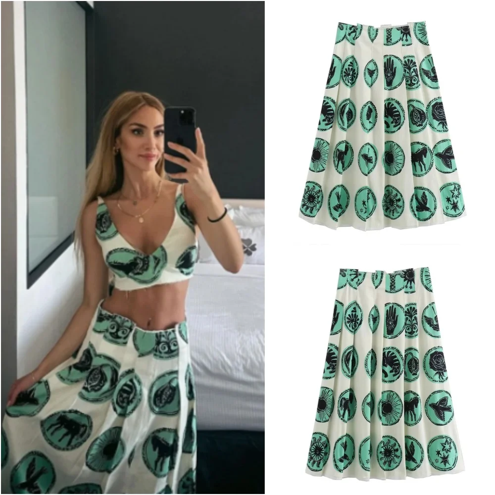 

Летний новый продукт, женская модная широкая плиссированная юбка-миди с высокой талией и принтом