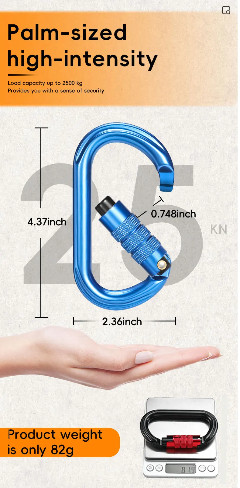 CLIWIZ Marke 30kN Outdoor Professioneller Karabiner 7075 Luftfahrt-Aluminium Sicherheits-Automatikverschluss B Mit CE/UIAA-Zertifikaten – Detail 9