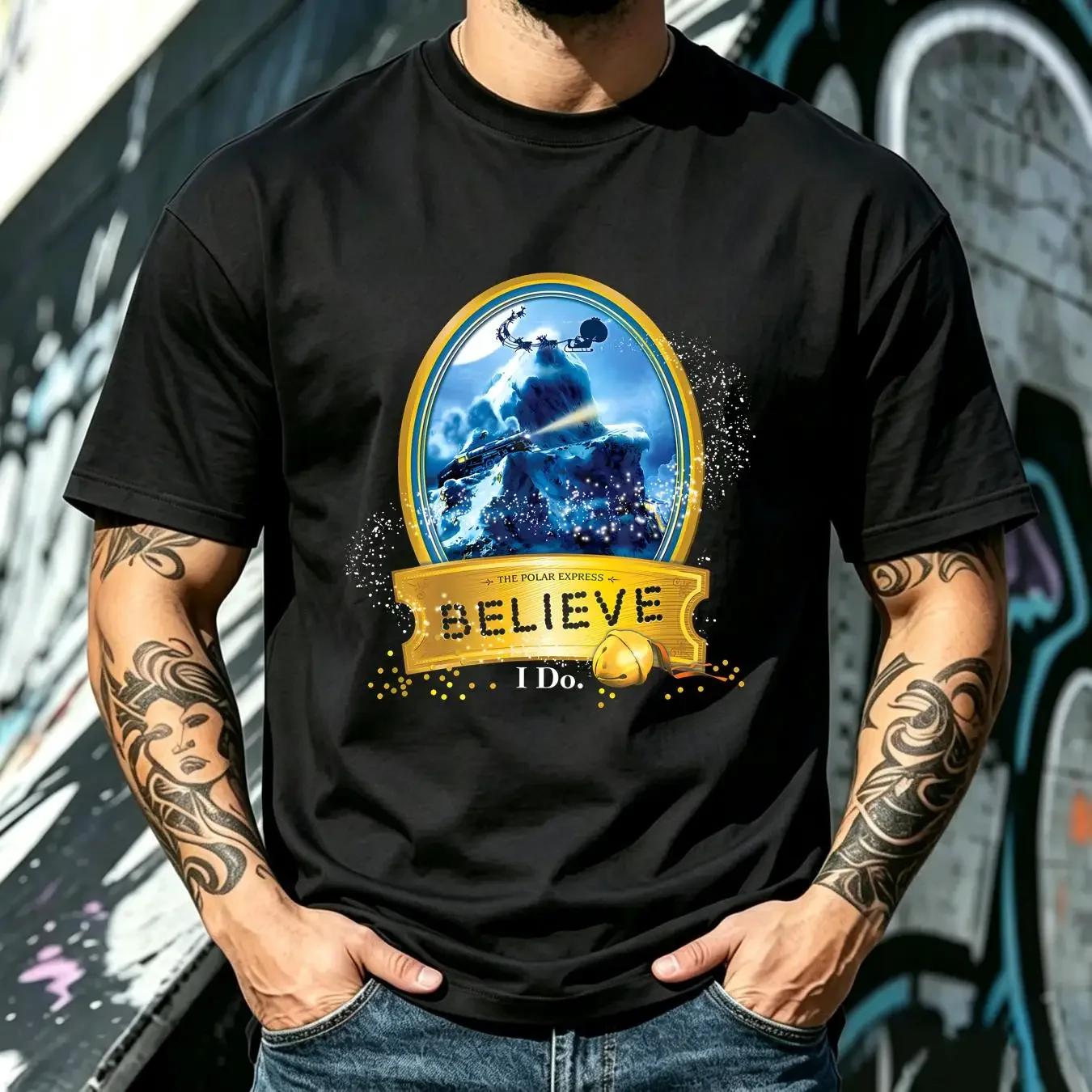 washed T Shirt The Polar Express True Believer Mens Licensed Christmas Movie Navy vintage Washed Casual Slightly fashion