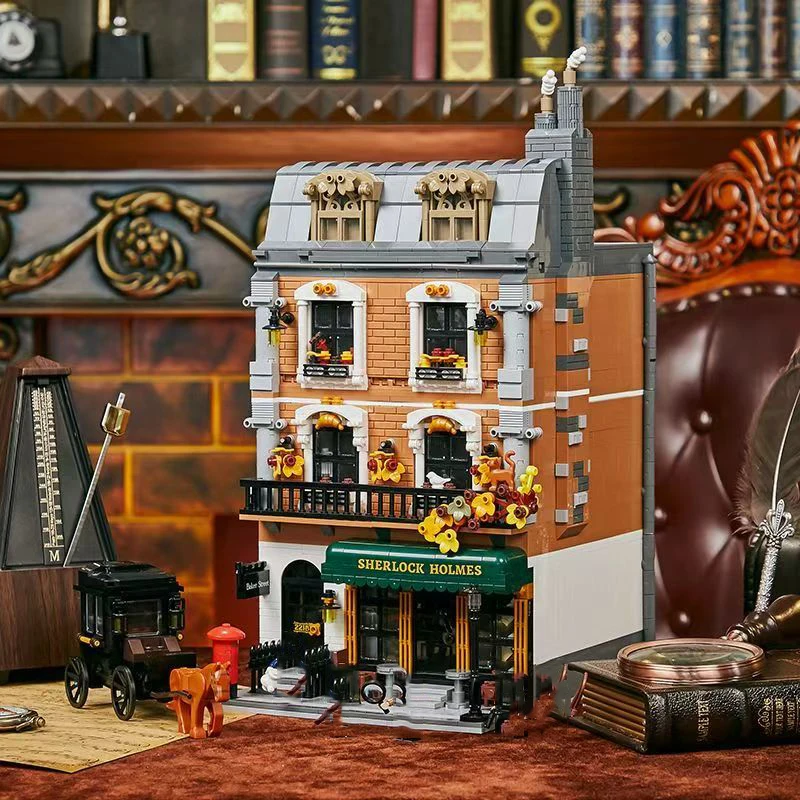 Creative City Street View Construction Block Holmes 221B Building Detective Agency Bricks Streetscape Figures Toys Collection