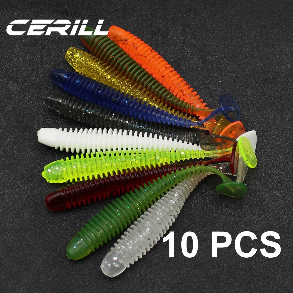 Cerill 10 PCS 6 cm 7.5 cm Silicone T Tail Worm Soft Fishing Lures Artificial Baits Bass Jigging Wobblers Swing Swimbait Tackle