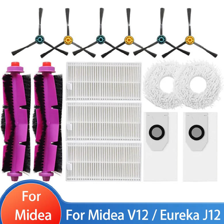 Compatible for Eureka J12 Ultra/ Midea V12 Main Side Brush Hepa Filter Mop Rag Dust Bag Accessories Replacement Spare Parts