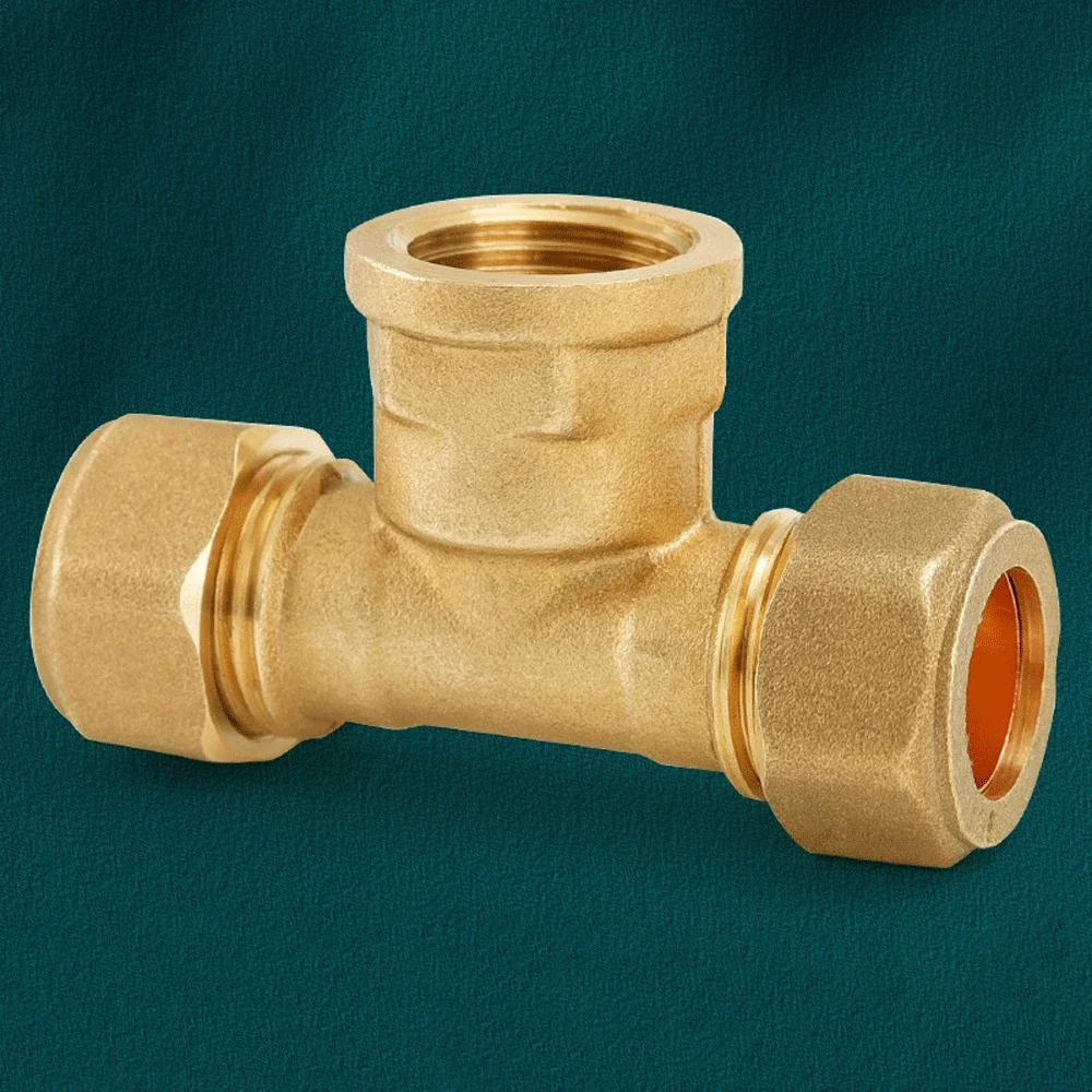 Compression Fitting for 22mm Tube Brass Ferrule Union 1/2" BSPP Female Thread Tee Ferrule-type Compression Joint Water Gas Fuel