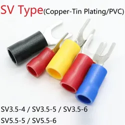20pcs SV Type Wire Spring Terminal SV3.5 SV5.5 Fork U Y PVC Insulate Ferrules Block Spade Cold Press Cable End Crimp Connector