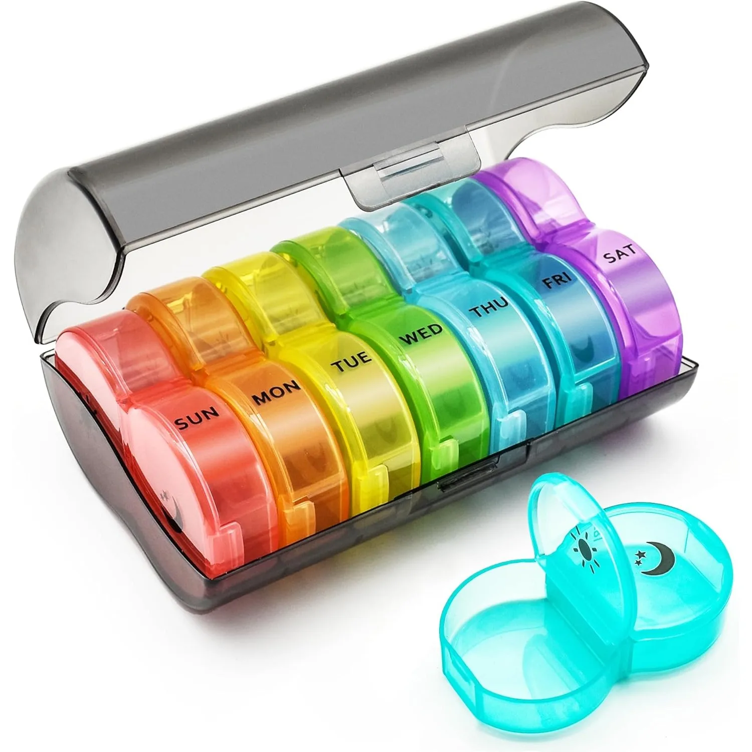 Großer 7-Tage-Pillenbehälter, wöchentlicher Pillen-Organizer, täglicher, nachfüllbarer Vitamin-Etui, Pillenbehälter für Nahrungsergänzungsmittel, Fischöl