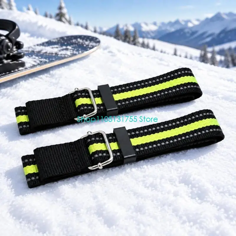 K0EF Adjustable Ski Binding Brake Retainer Straps, 2Pcs Woven Webbing Holder with Metal Buckles for Waxing, Edges Tuning,