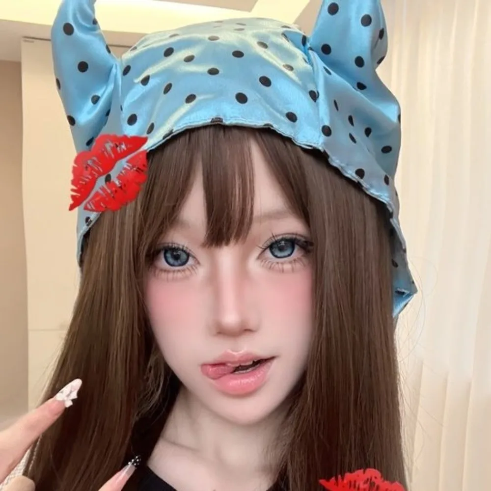 

Y2K Little Demon Hair Scarf Hip Hop Soft Wrap Hair Band with Ears Headband Sweet Polka Dot Headscarf Spicy Girls