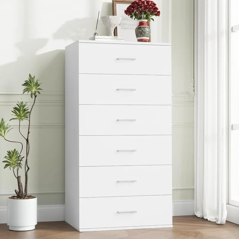 

6 Drawer Dresser White Dresser, 23.6L x 17.7W x 46.9H Inches Chest of Drawers with 6 Layer Modern Floor Storage Cabinet,