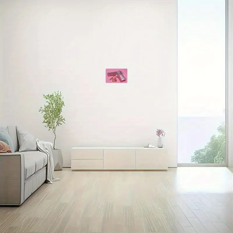 نموذج معدني مسطح كولت M1911A1 ثنائي الأبعاد مع رصاصات - ديكور مسدس عسكري أصلي للمنزل والبار وغرفة الألعاب - لافتة ألومنيوم عتيقة