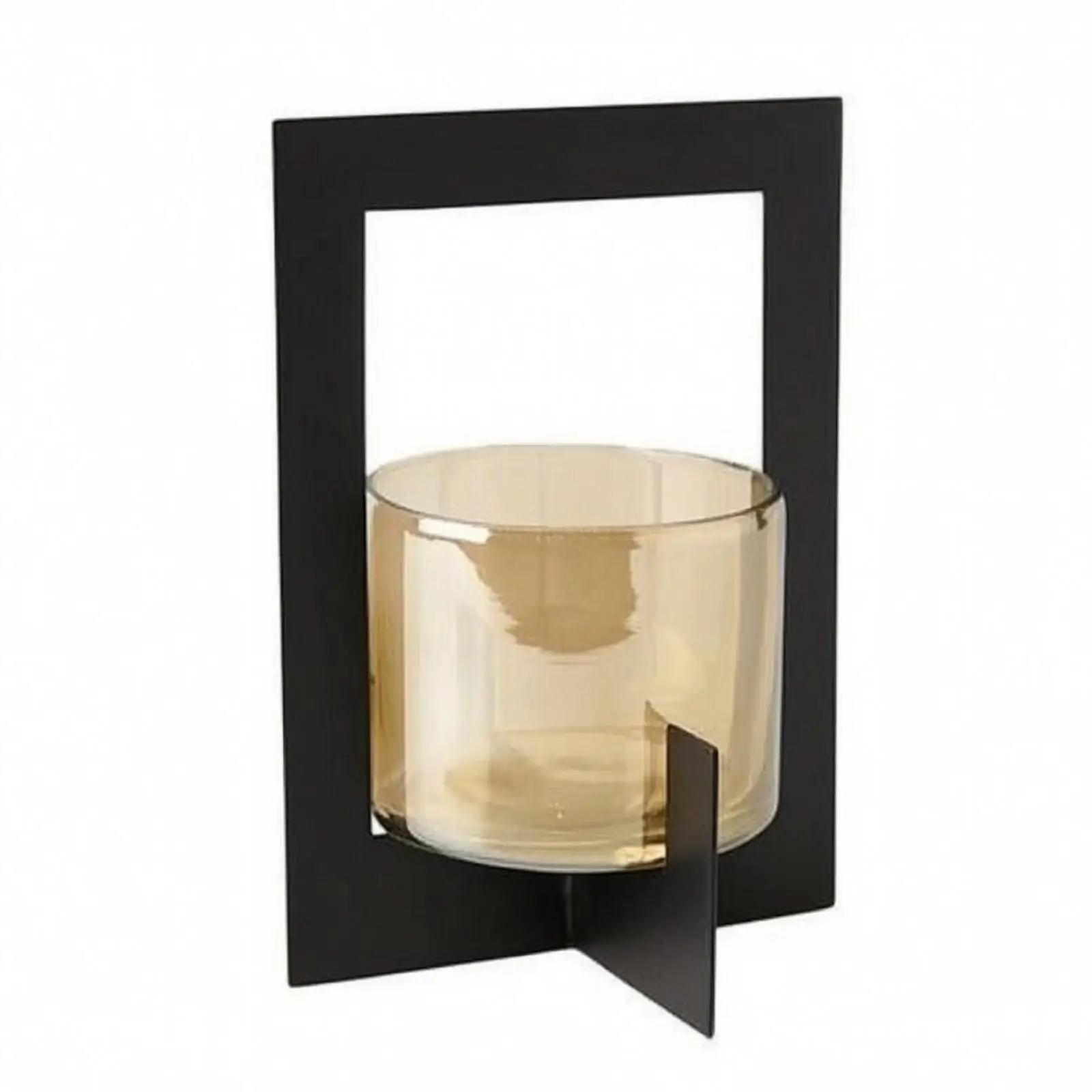 Minimalist Black Candle Holder with Amber Glass Vase for Contemporary Industrial Interior Styling
