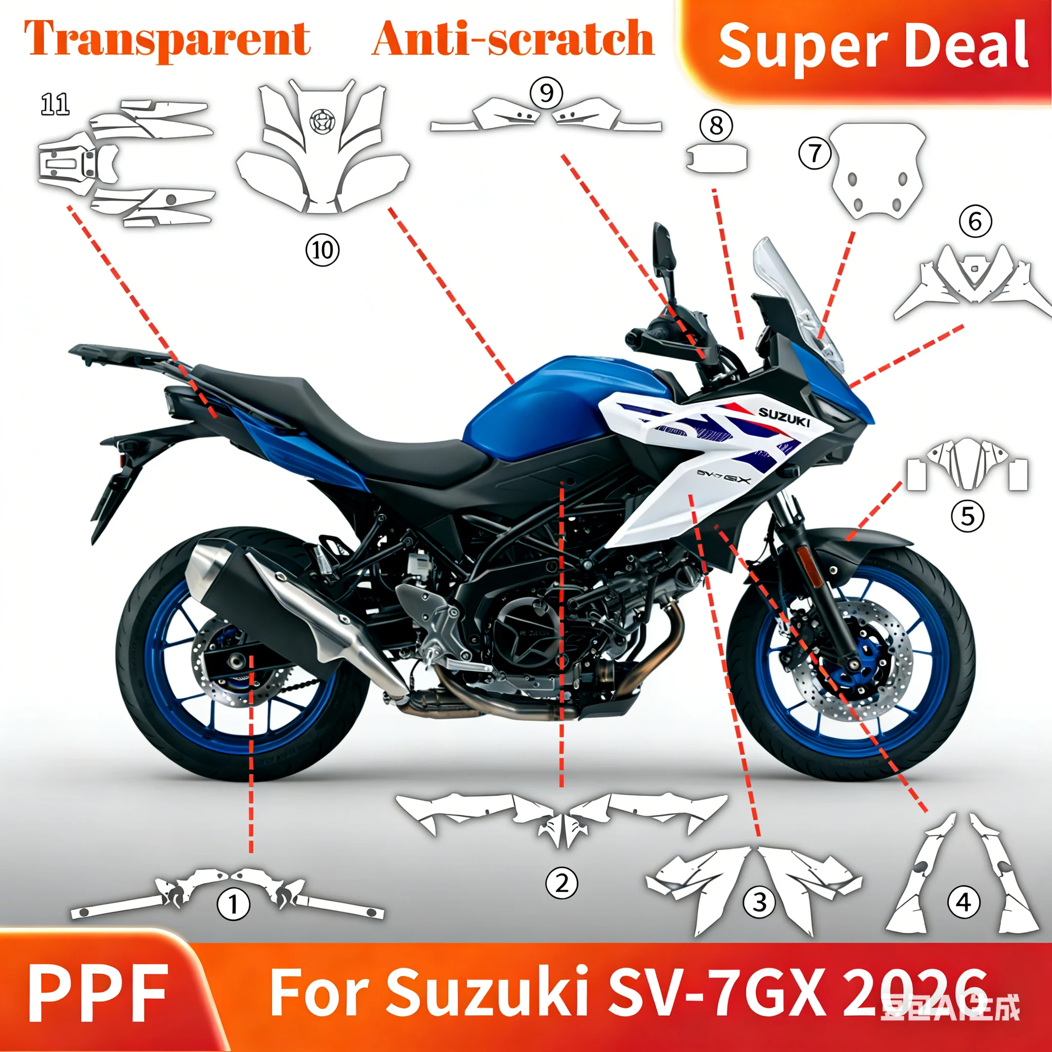 For Suzuki SV-7GX 2026 Motorcycle TPU PPF  Transparent Self-Healing Paint Film Anti-Stone Chips UV Protection Invisible Shield