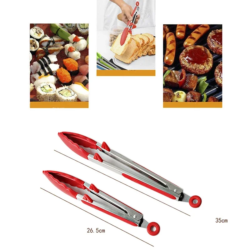 

Silicone Food Tong Stainless Steel Kitchenware Holder Silica Gel Non-Slip Cooking Clip Clamp BBQ Salad Tools Kitchen Accessories