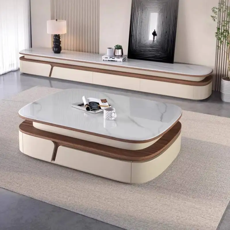 White Hidden Coffee Table Designer Gray Drawer Storage Glass Coffee Table Center Modern Luxury Meuble Salon Furniture Home image 3