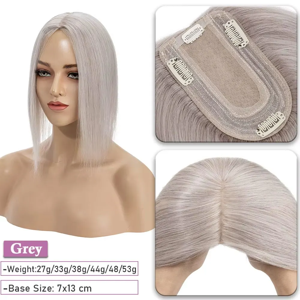 SEGO Kopfhaut-Topper aus 100 % Echthaar-Seide für Frauen mit dünner werdendem Haar, 7 x 13 cm, Seidenbasis, natürliches Haar, Clip-in-Top, Wiglet-Haarteile – Detail 23
