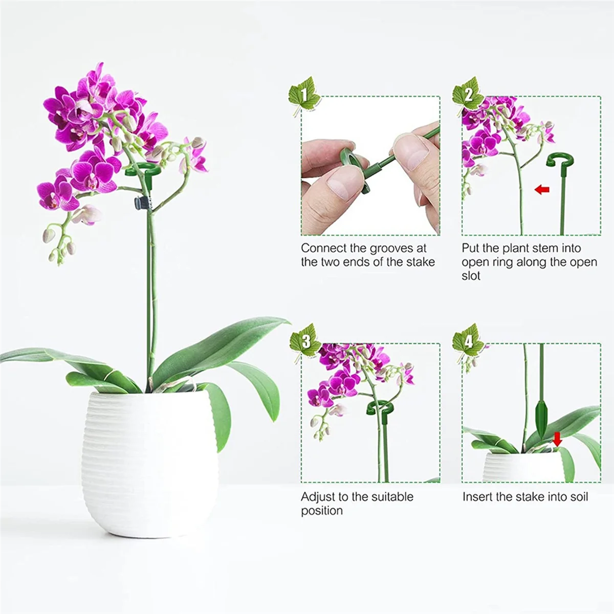 60Pcs Plant Supports Set - 20 Pack Flower Plant Stakes Sticks (3 Sizes), 20 Plant Support Clips and 20 Orchid Clips