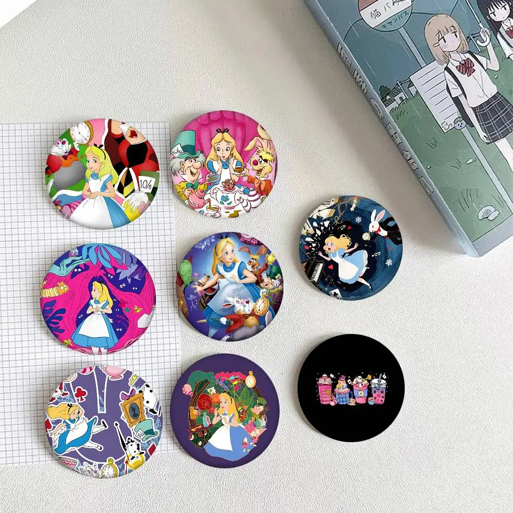 Cartoon A-Alice In W-Wonderland Round Badge Creative Brooch Clothing Backpack Accessories Lapel Pin view 3