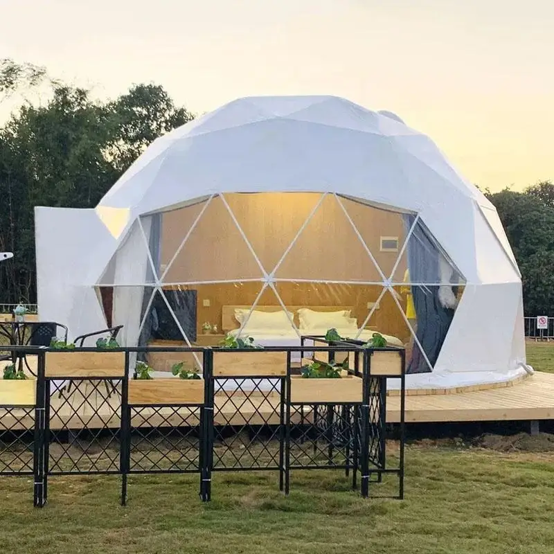 Hotel Pod Accommodation Geodesic Dome Tent with Panoramic Window Glass Door for Luxury Glamping Resort Backyard