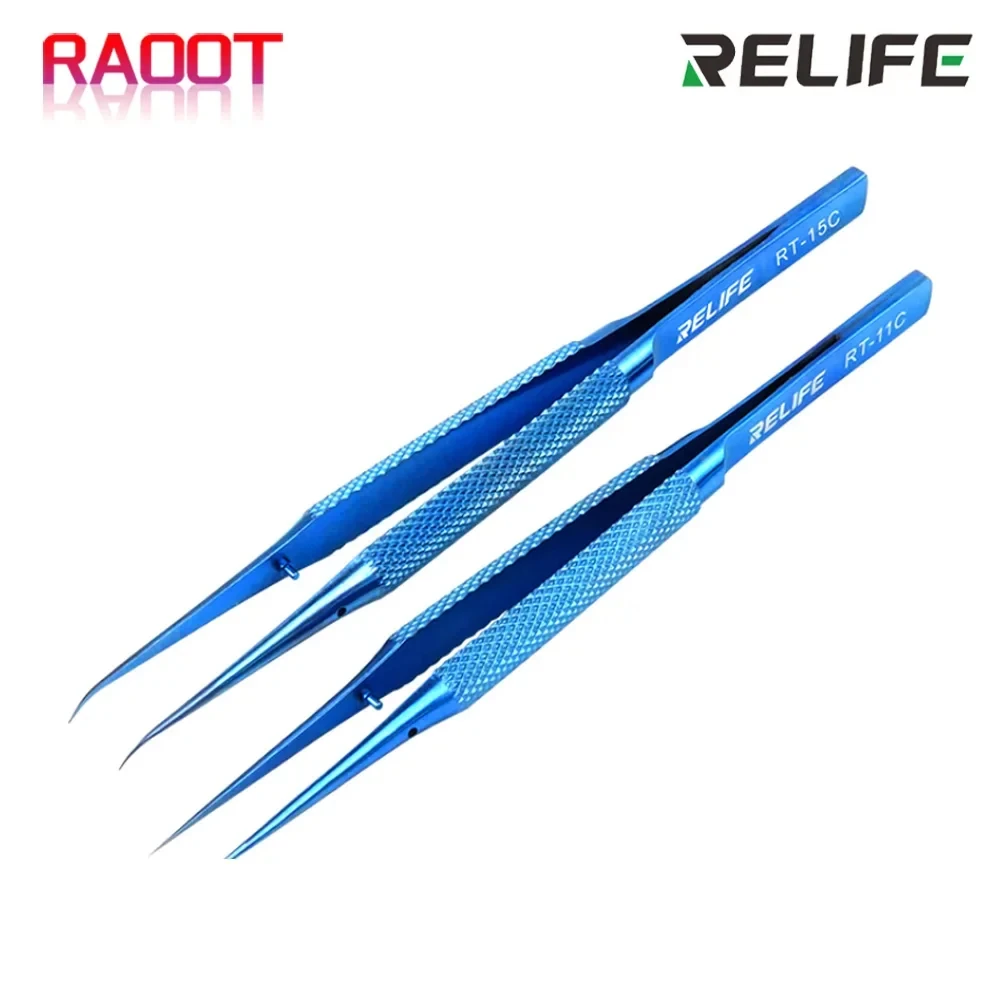 RELIFE RT-11C RT-15C Titanium Alloy Precision Professional Soldering Tweezers for Mobile Phones Motherboard BGA Repair Tools Set