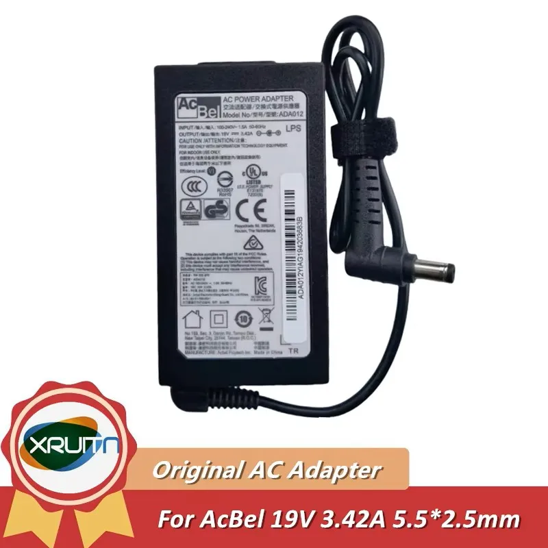 100% Genuine ACBEL 19V 3.42A 65W GaN AC Adapter ADA012 Charger for CLEVO NH58RH NP6854 System76 LEMUR PRO 12 LEMP12 Power Supply