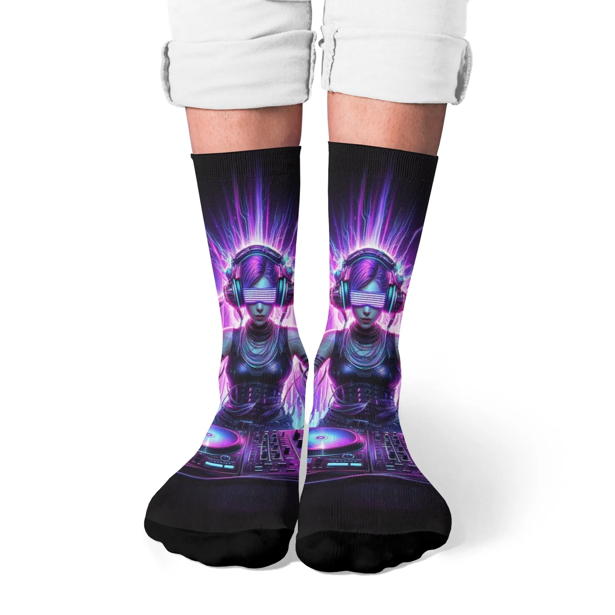 Neuartige Harajuku Retro Cyberpunk Style DJ Damen gemusterte bedruckte Herrensocken, bequeme, atmungsaktive, rutschfeste Freizeitsocken.
