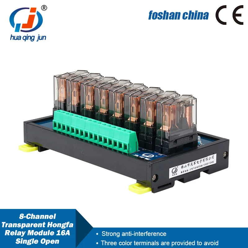 Chingjun 8-Channel Transparent Single Open Hongfa Relay Module 16A DC24V Electromagnetic Relays for PLC