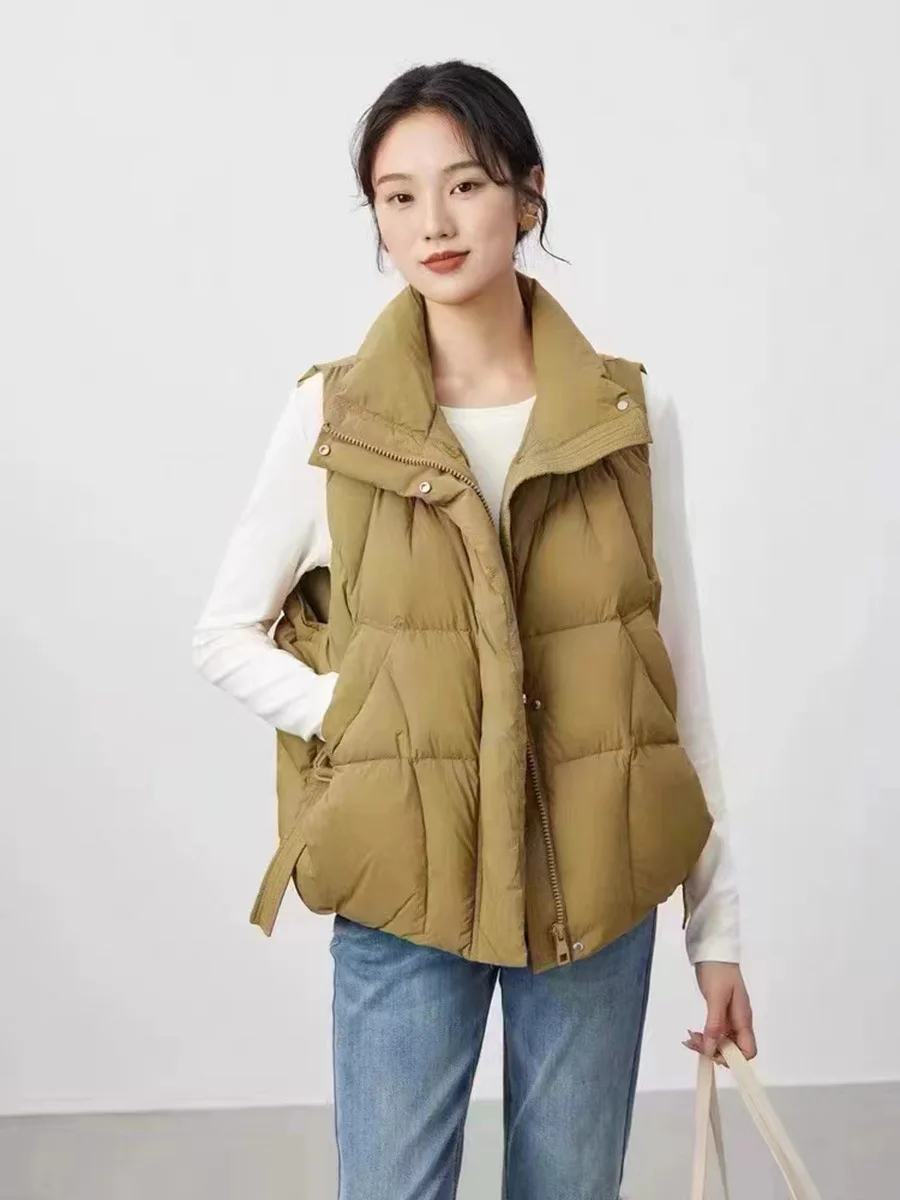 خفيفة الوزن الأبيض بطة أسفل صدرية دافئة للنساء الوقوف طوق بلون سترة معطف سميك الشتاء ملابس خارجية غير رسمية