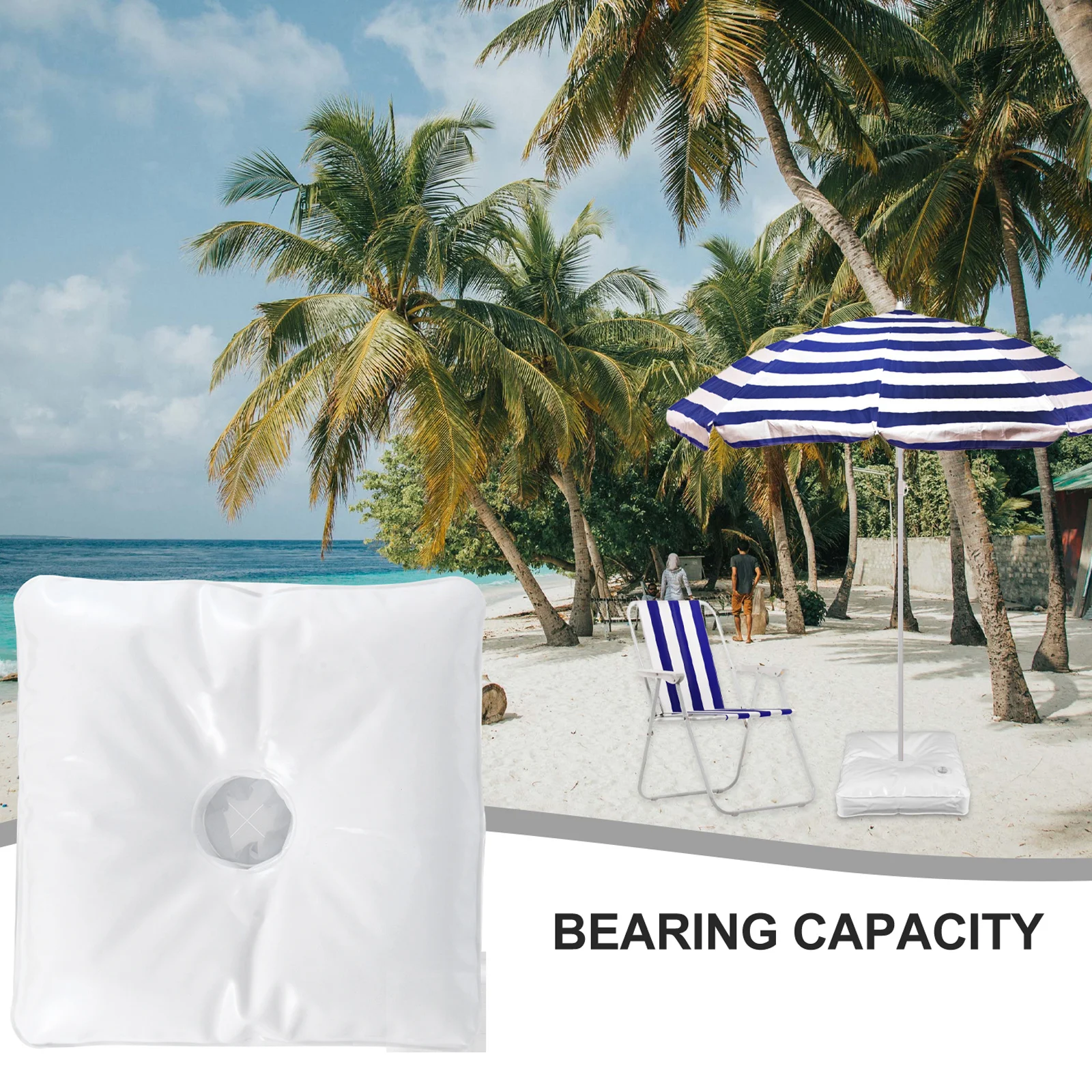 

2pcs Water Injection Base 29x29x5cm White PVC Beach Umbrella Flag Weight Bag Foldable Outdoor Stand Stackable Sand