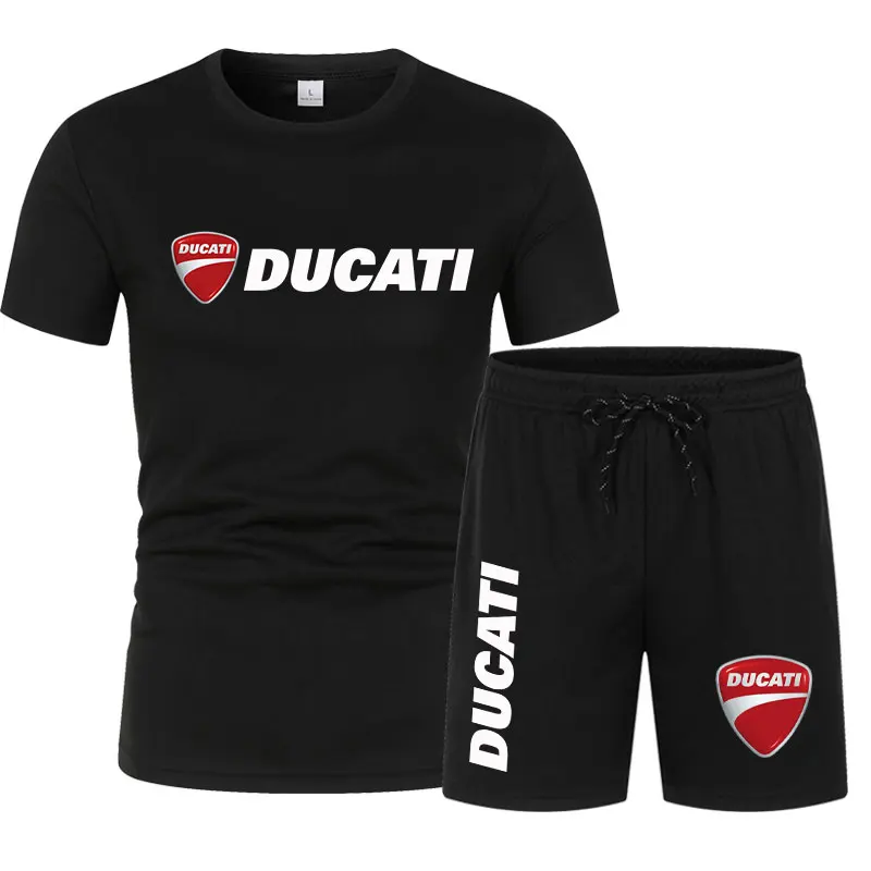 DUCATI Men's Summer Clothing Sets Short Sleeve T-Shirt Sports Shorts Motorcycle Theme Jogging Beachwear Regular outdoor jogging view 2