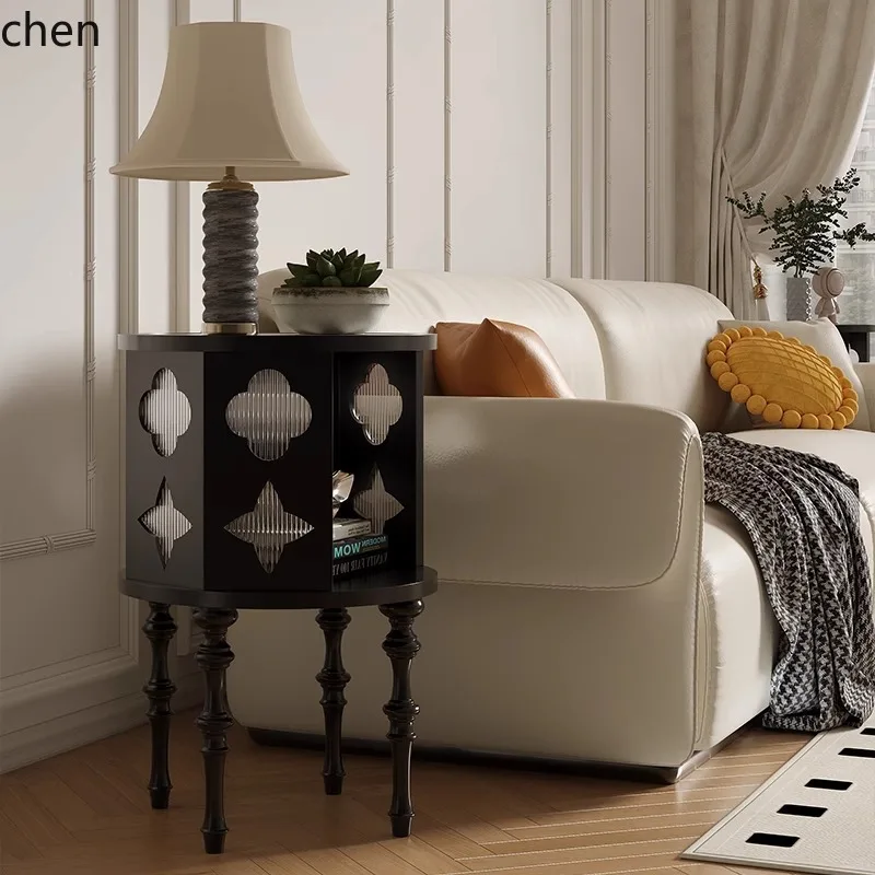 CZ Retro Solid Wood Side Table Starry Sky Art Living Room Sofa Side Small Coffee Table Vintage Round Storage Corner Table
