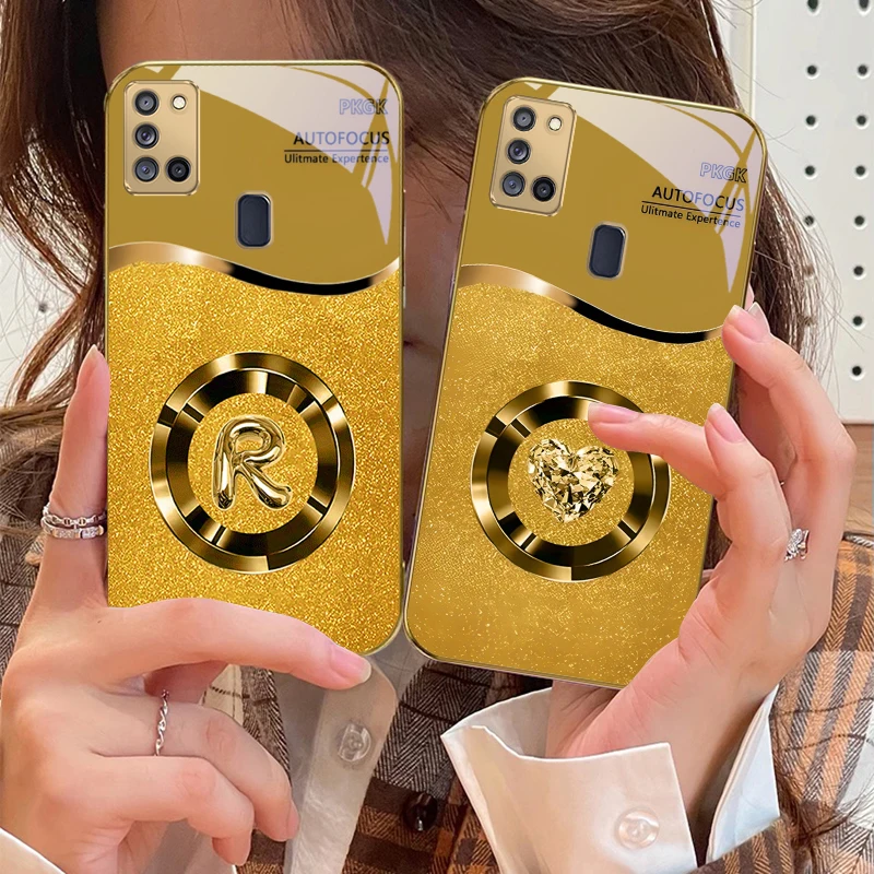 خاتم ذهبي رائع لهاتف سامسونج A 31 32 A33 A34 35 14 A15 13 16 25 26 50 52 53 54 55 56 70 71 72 73 حافظة هاتف زجاجية ذهبية